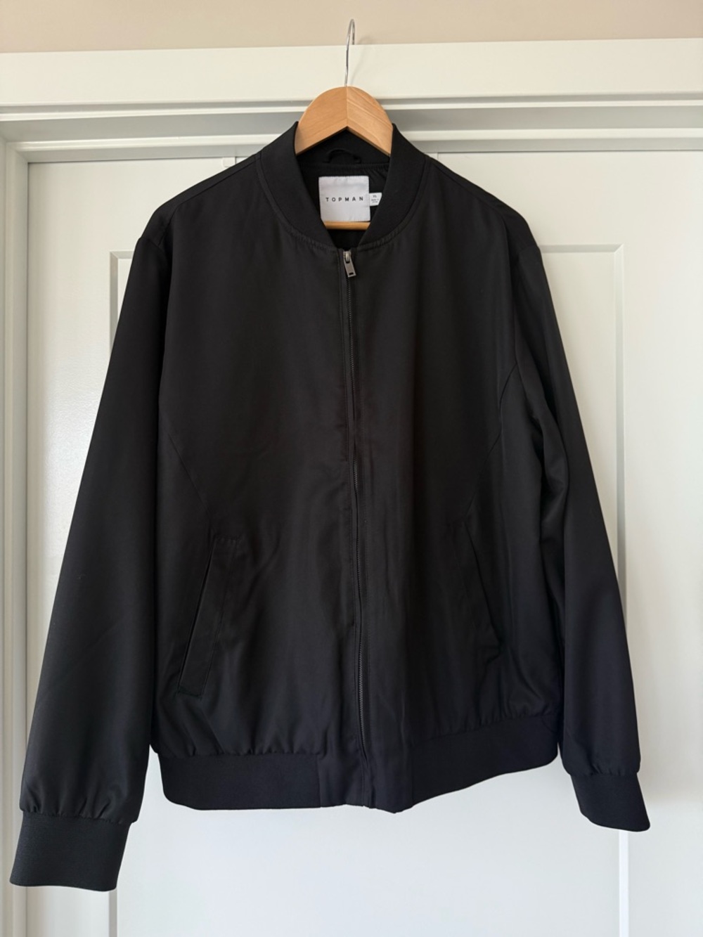 Topman Black Bomber Jacket with Ribbed Trim